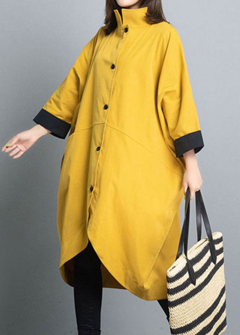 Manteau D'automne Simple Jaune Décontracté À Boutons Design Asymétrique - Jaune