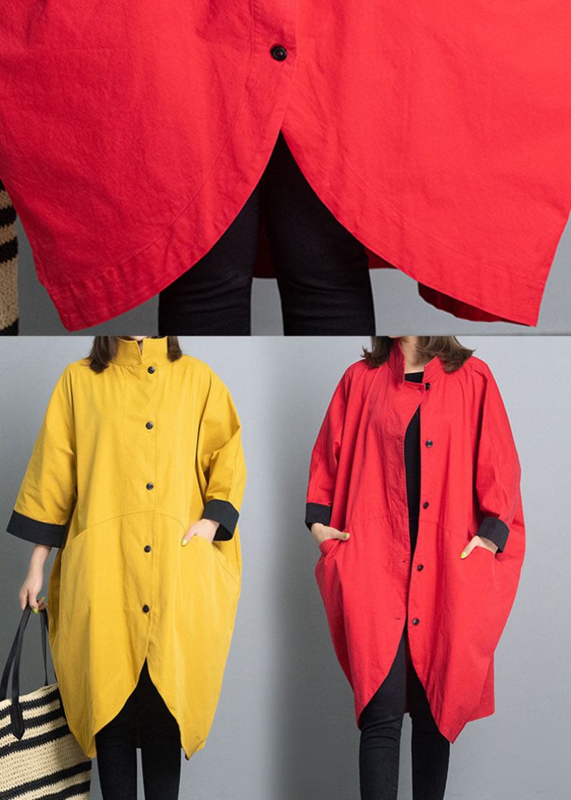 Manteau D'automne Simple Jaune Décontracté À Boutons Design Asymétrique - Jaune