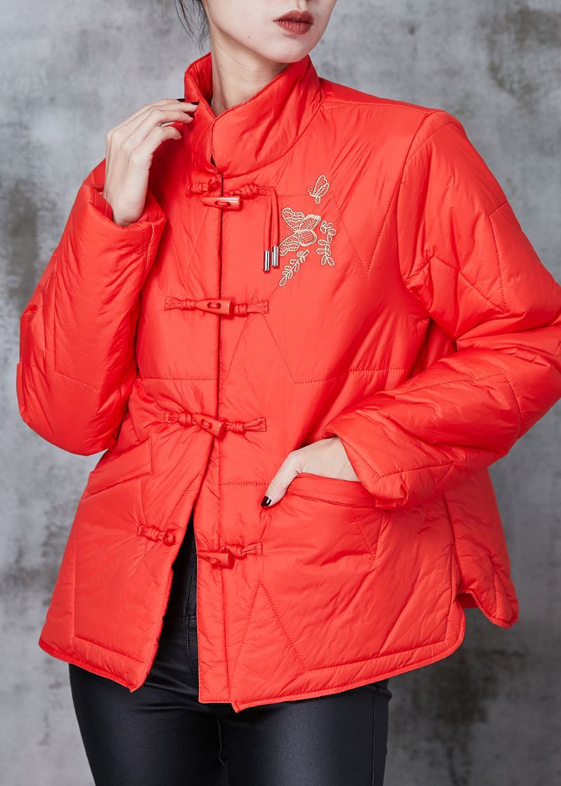 Manteau Bouffant En Duvet De Canard Oriental Brodé Rouge De Style Chinois Printemps