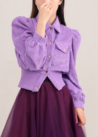 Manteau Boutonné Violet Simple À Manches Bouffantes Printemps