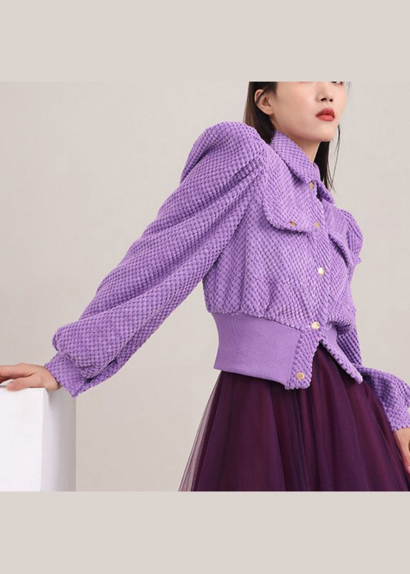 Manteau Boutonné Violet Simple À Manches Bouffantes Printemps - Manteaux d'hiver femmes