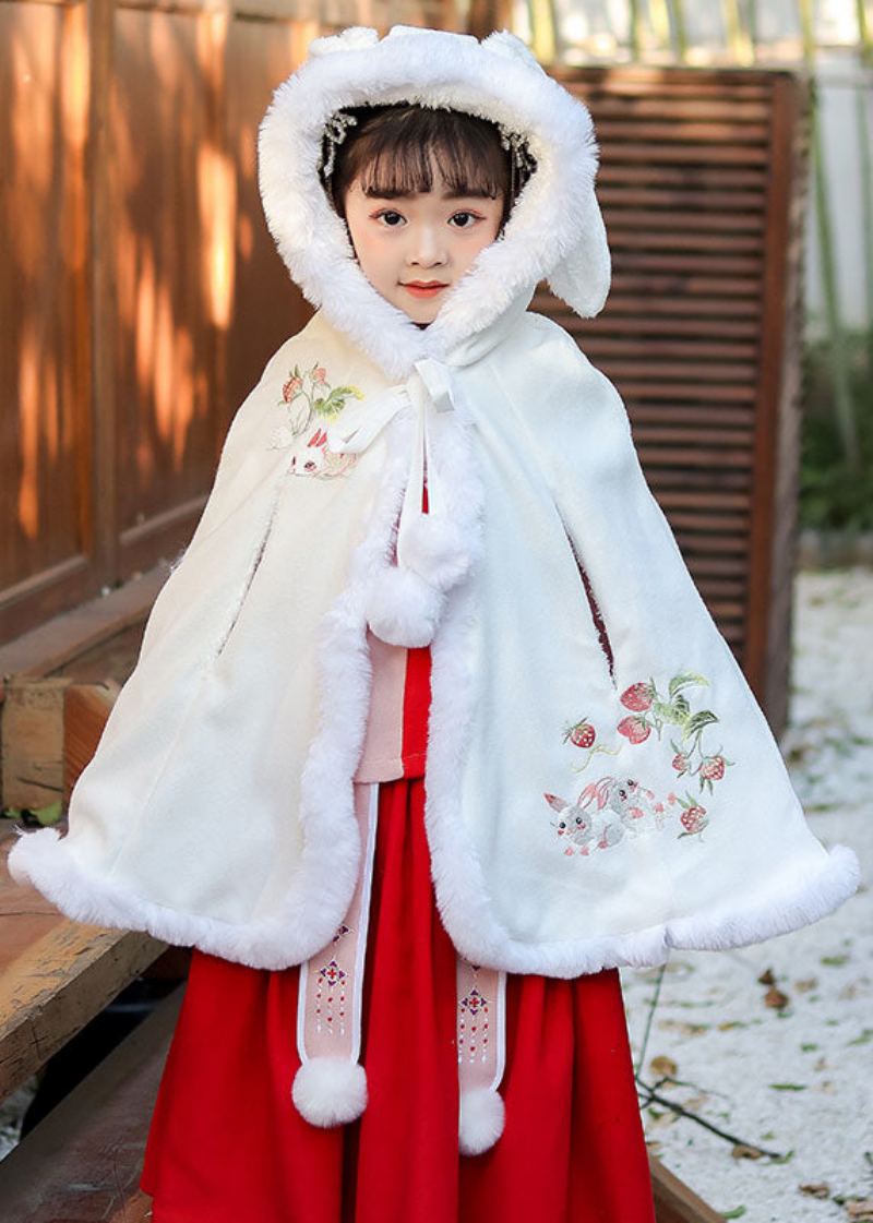 Manteau À Capuche Ample Brodé Rouge Pour Enfants Hiver - Rouge