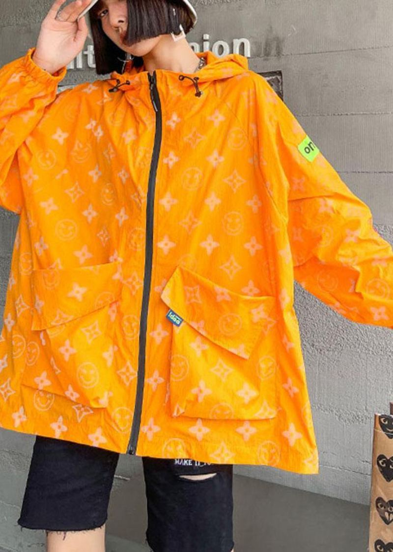 Manteau À Capuche Confortable Imprimé Orange Upf 50+