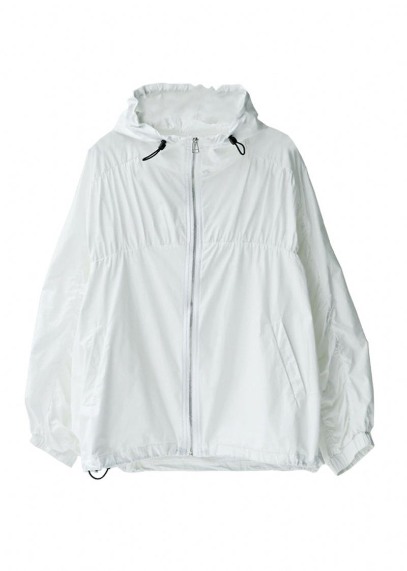 Manteau À Capuche En Coton À Cordon De Serrage Blanc Élégant Automne - Blanc