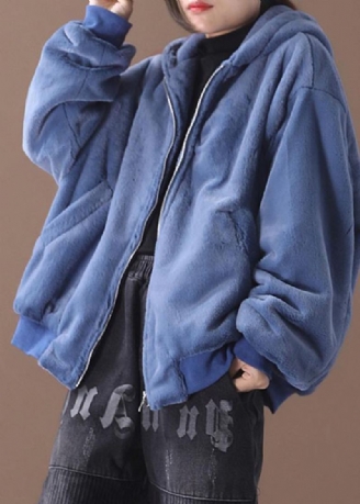 Manteau À Capuche Élégant Tenue D'hiver À La Mode Silhouette Bleue