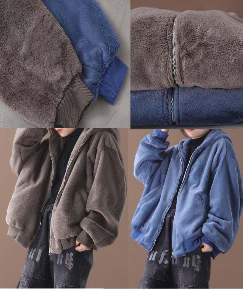 Manteau À Capuche Élégant Tenue D'hiver À La Mode Silhouette Bleue - Kaki