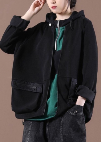 Manteau À Capuche Italien Noir Zippé Printemps