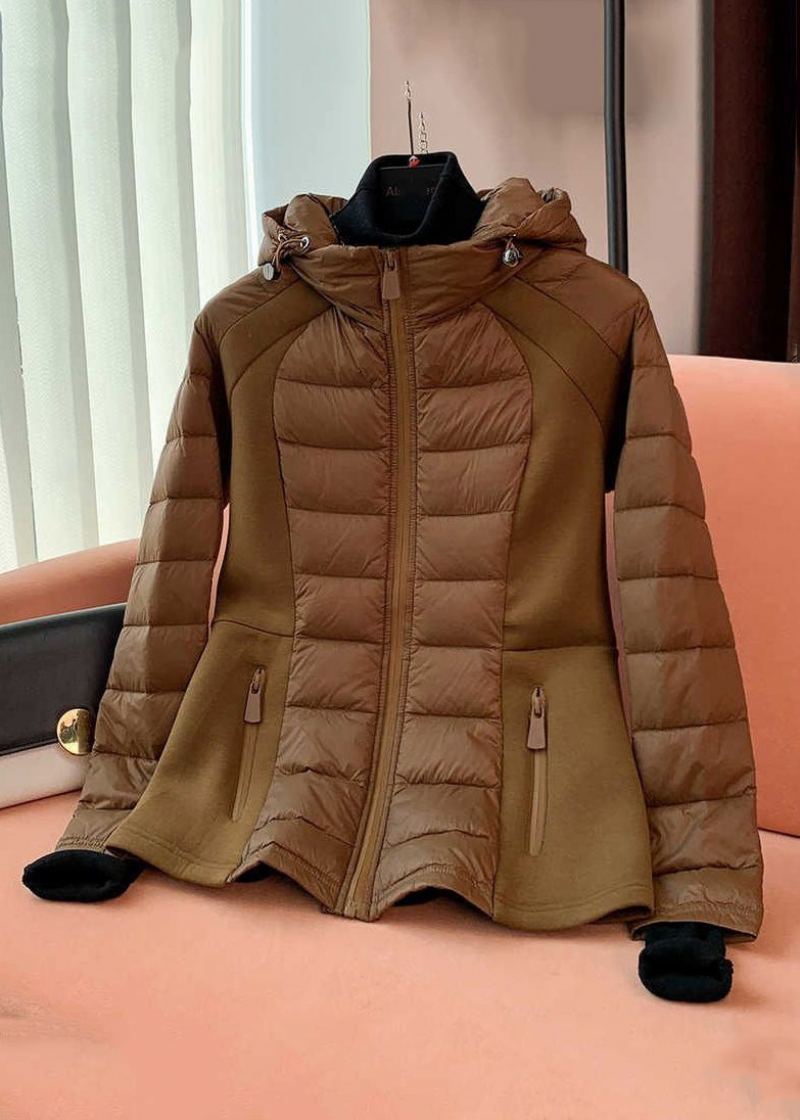 Manteau À Capuche Kaki Français Fermeture Éclair Rempli De Coton Fin Manches Longues