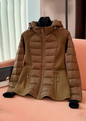 Manteau À Capuche Kaki Français Fermeture Éclair Rempli De Coton Fin Manches Longues