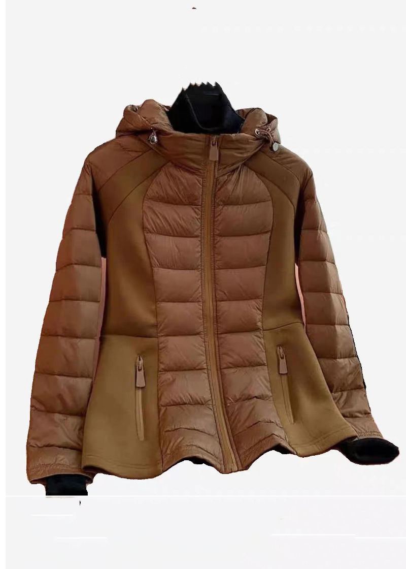 Manteau À Capuche Kaki Français Fermeture Éclair Rempli De Coton Fin Manches Longues - Manteaux d'hiver femmes