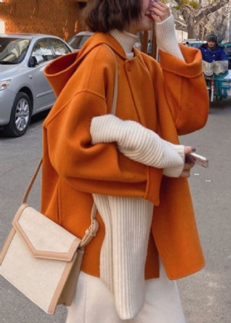 Manteau À Capuche En Laine Patchwork Orange Français Automne