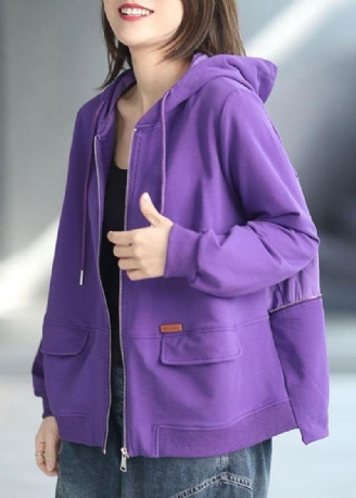 Manteau À Capuche À Manches Longues Et Poches Zippées Amples Art Purple