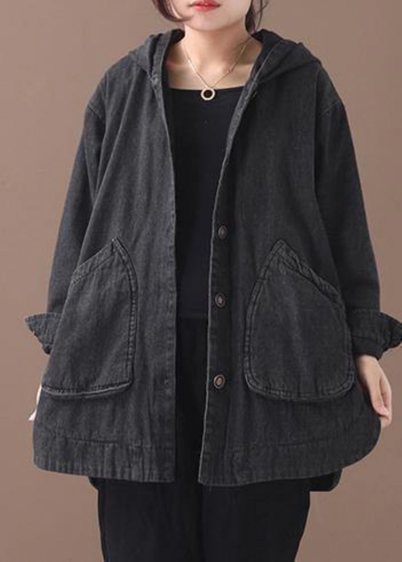 Manteau À Capuche Ouvert Sur Le Côté Avec Motif Tunique Grande Taille Noir Naturel Tutoriels - Manteaux d'hiver femmes