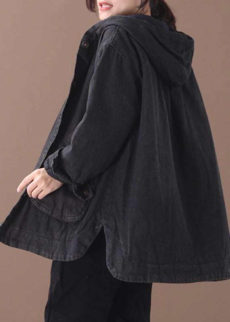 Manteau À Capuche Ouvert Sur Le Côté Avec Motif Tunique Grande Taille Noir Naturel Tutoriels - Manteaux d'hiver femmes