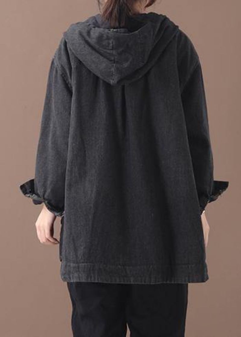 Manteau À Capuche Ouvert Sur Le Côté Avec Motif Tunique Grande Taille Noir Naturel Tutoriels - Manteaux d'hiver femmes