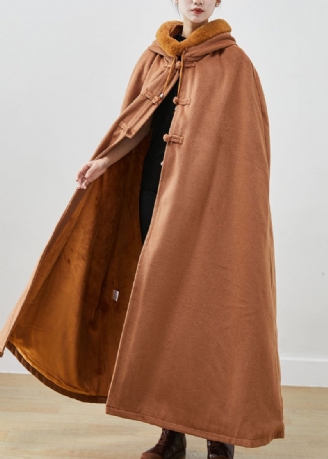 Manteau À Capuche En Polaire Chaud Surdimensionné Avec Col En Fourrure Kaki Français Manches Cape