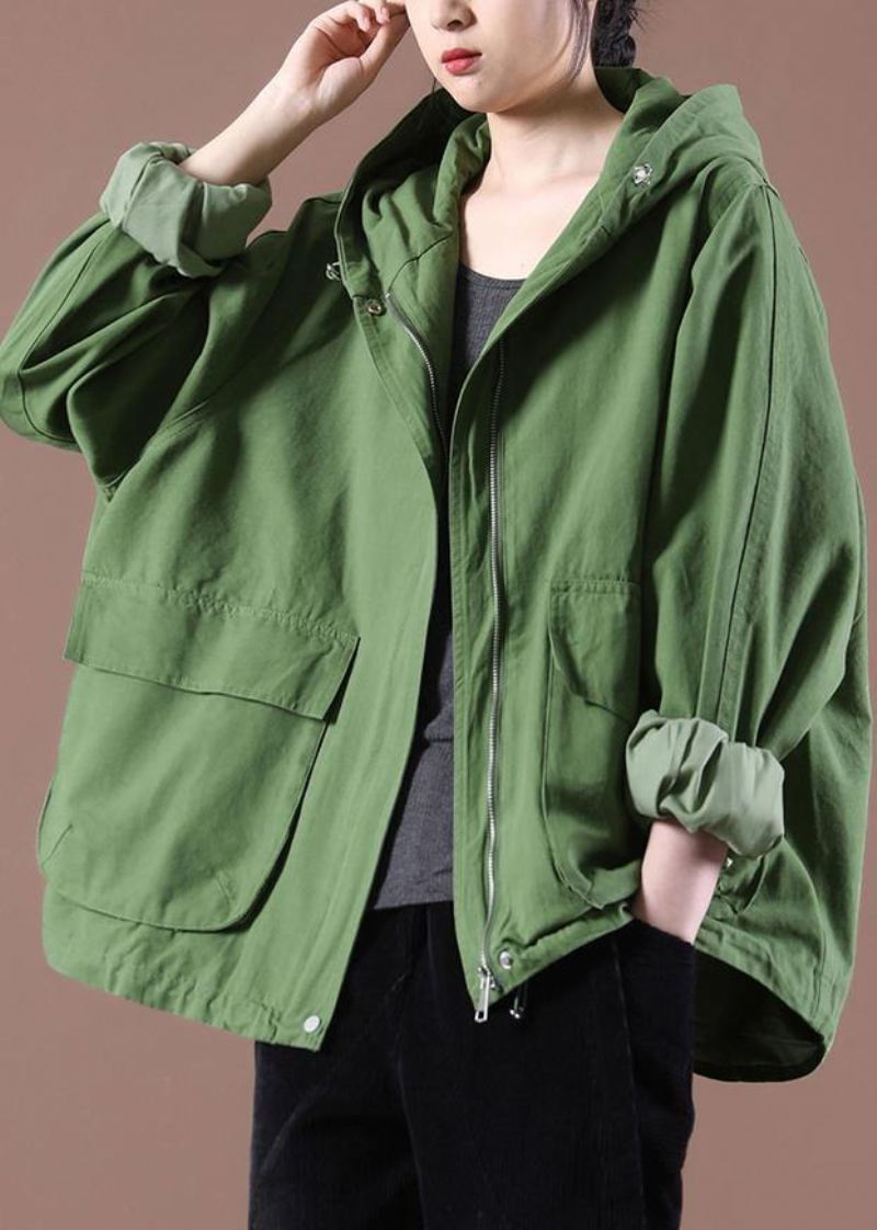 Manteau À Capuche Vert Avec Poches Grande Taille Printemps