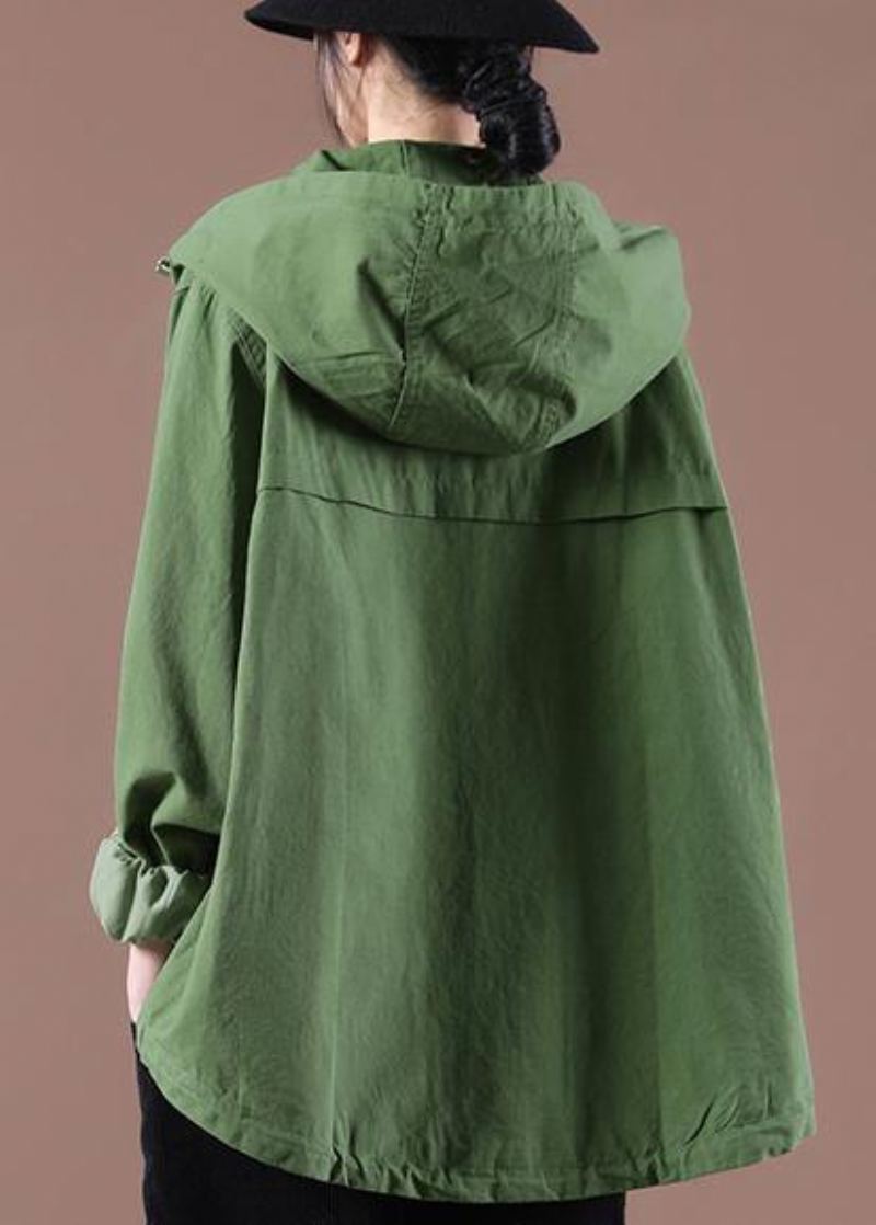 Manteau À Capuche Vert Avec Poches Grande Taille Printemps - Vert