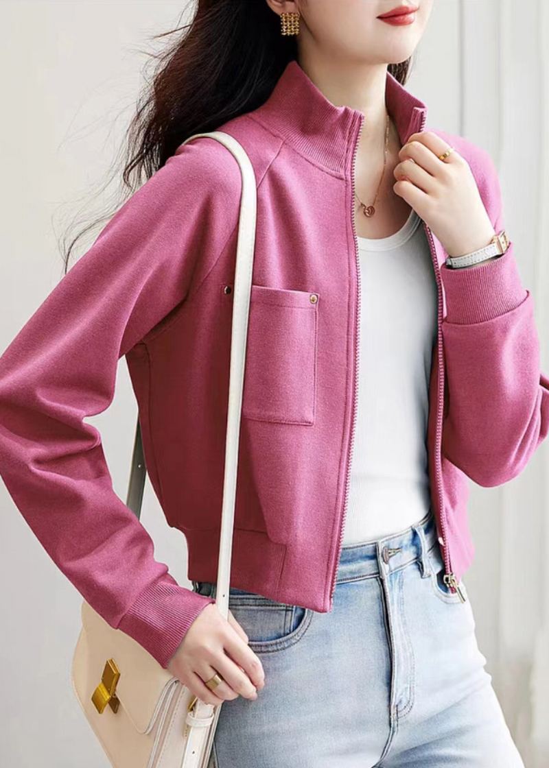 Manteau En Coton Avec Poches Zippées Rose Français Vêtements D'extérieur Printemps - Manteaux d'hiver femmes