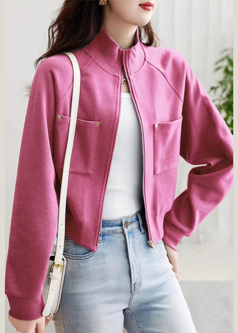 Manteau En Coton Avec Poches Zippées Rose Français Vêtements D'extérieur Printemps - Manteaux d'hiver femmes