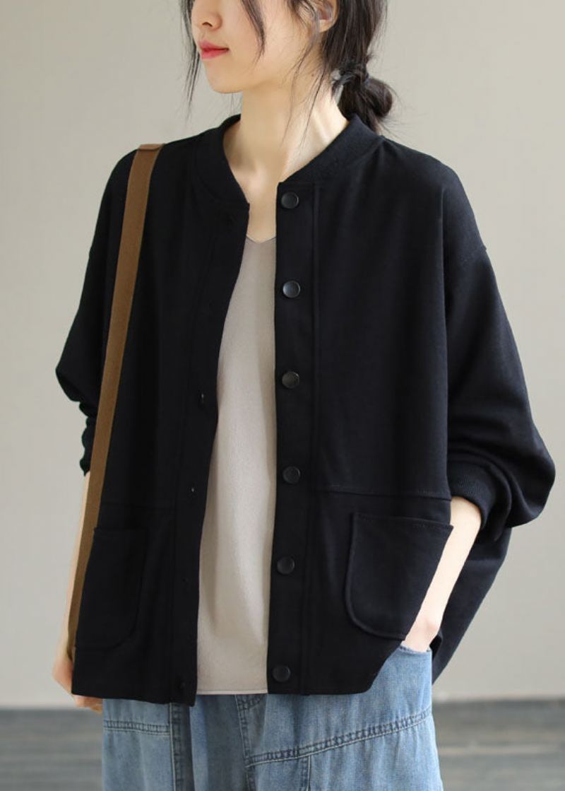 Manteau En Coton Confortable Avec Poches Noires Et Patchwork Automne