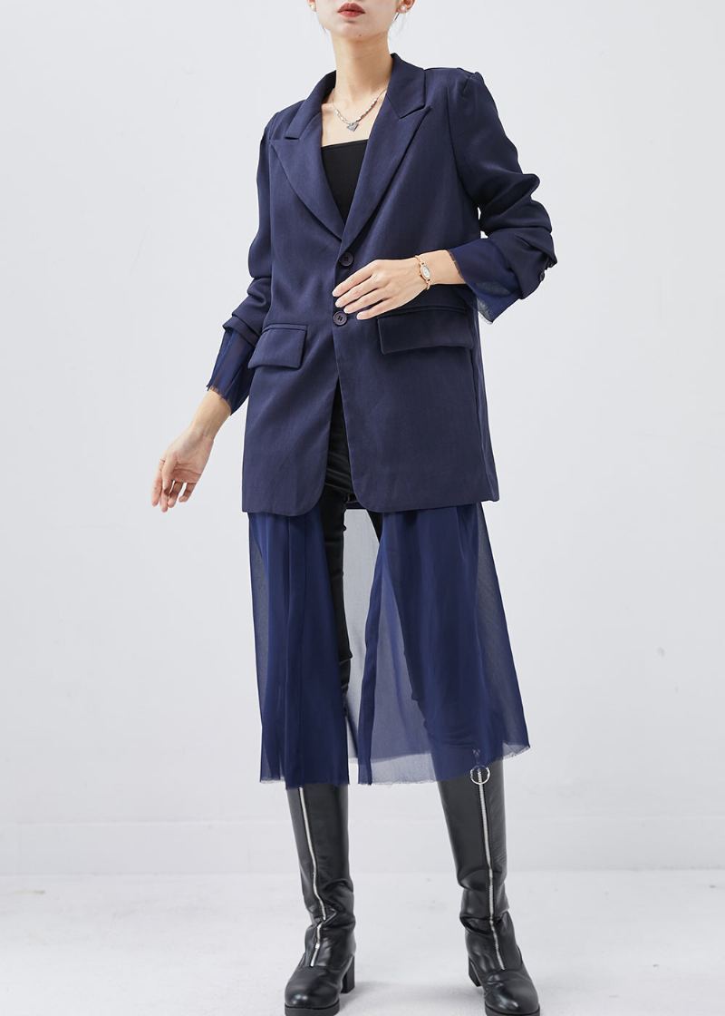 Manteau En Coton Et Tulle Patchwork Cranté Bleu Marine Naturel Printemps