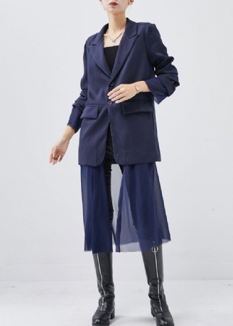 Manteau En Coton Et Tulle Patchwork Cranté Bleu Marine Naturel Printemps