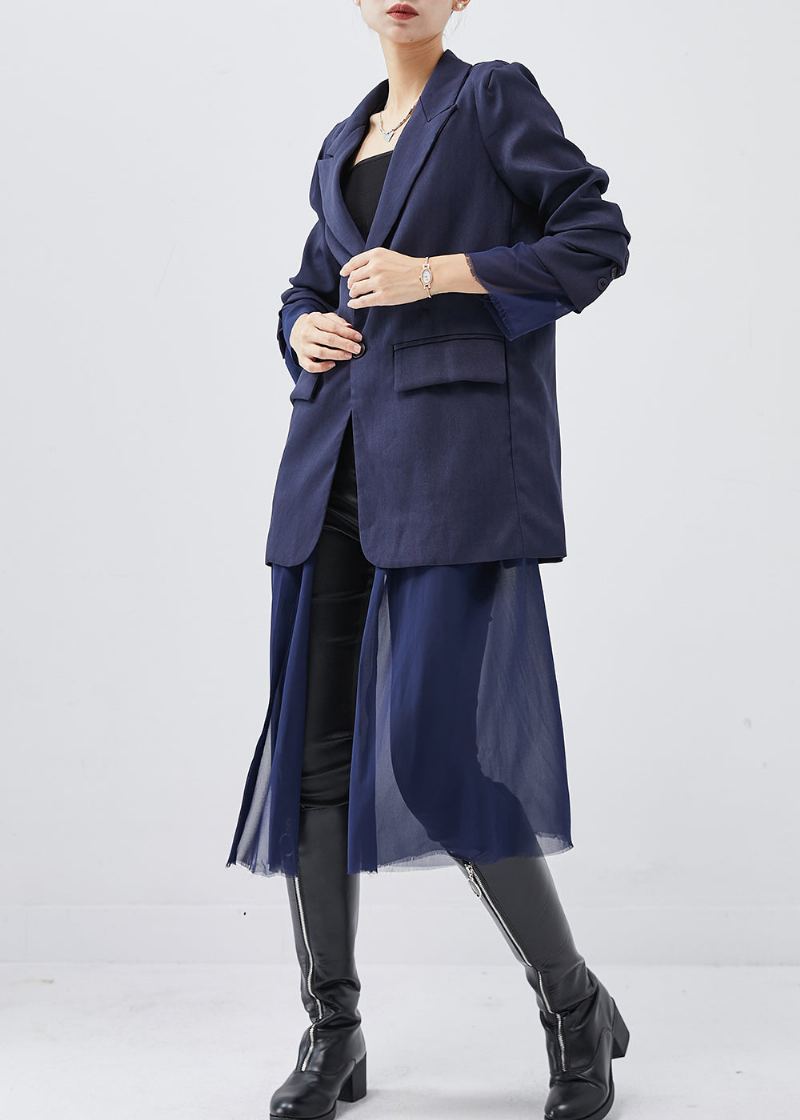 Manteau En Coton Et Tulle Patchwork Cranté Bleu Marine Naturel Printemps - Manteaux d'hiver femmes