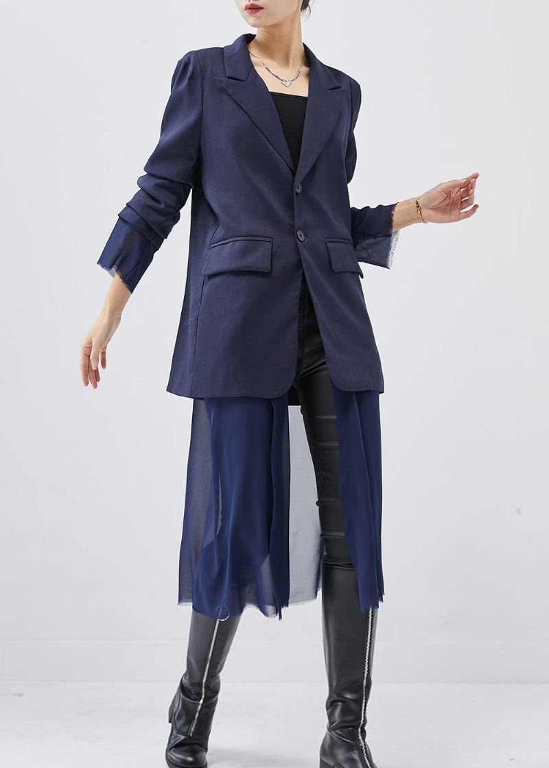 Manteau En Coton Et Tulle Patchwork Cranté Bleu Marine Naturel Printemps - Manteaux d'hiver femmes