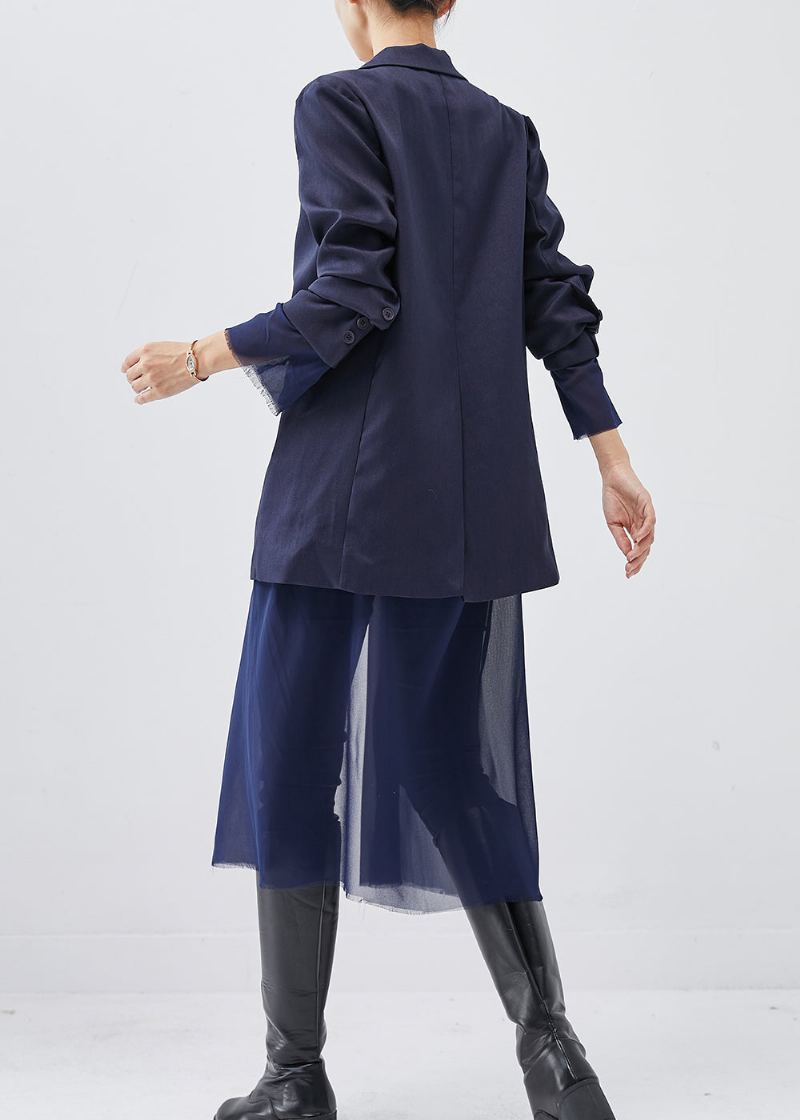 Manteau En Coton Et Tulle Patchwork Cranté Bleu Marine Naturel Printemps - Manteaux d'hiver femmes