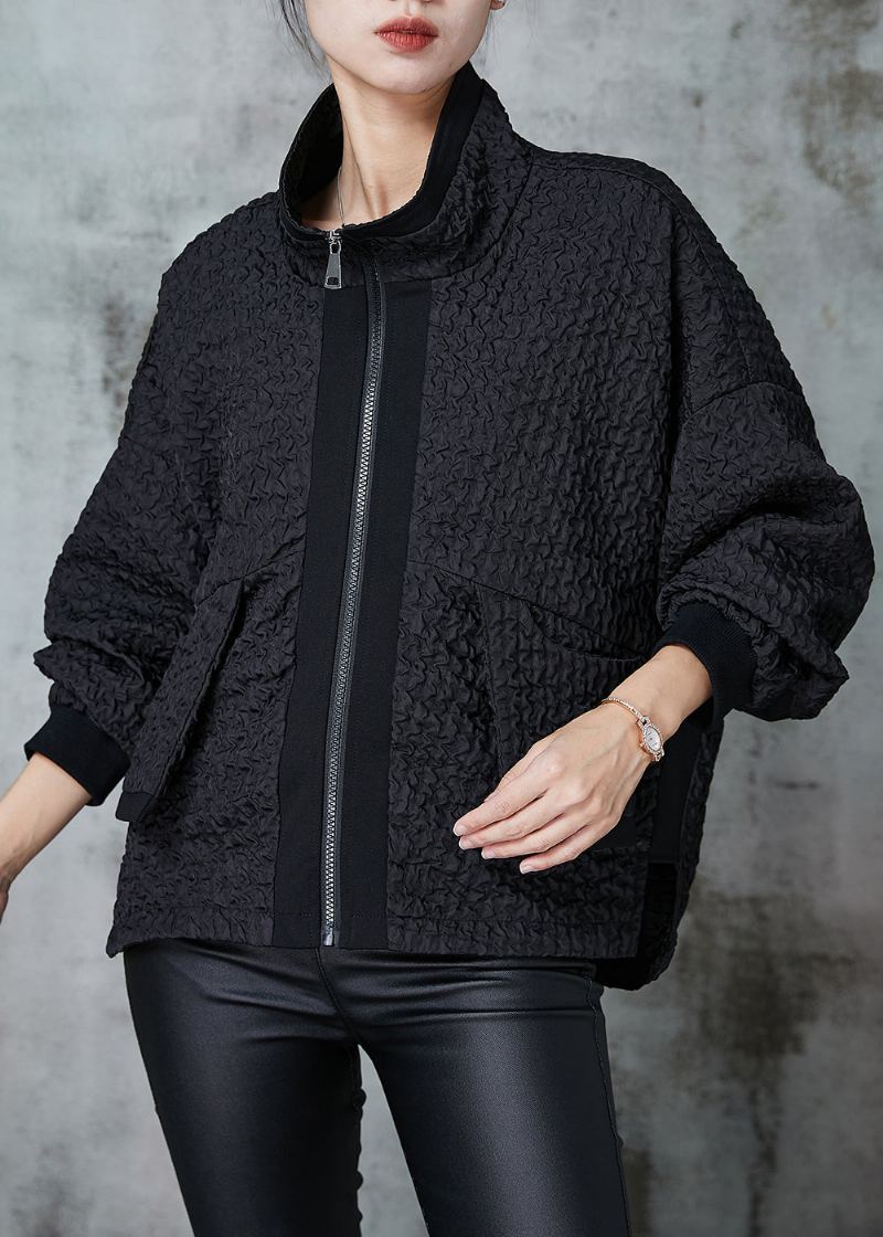 Manteau En Coton Froissé Noir À La Mode Vêtements D'extérieur Printemps - Manteaux d'hiver femmes