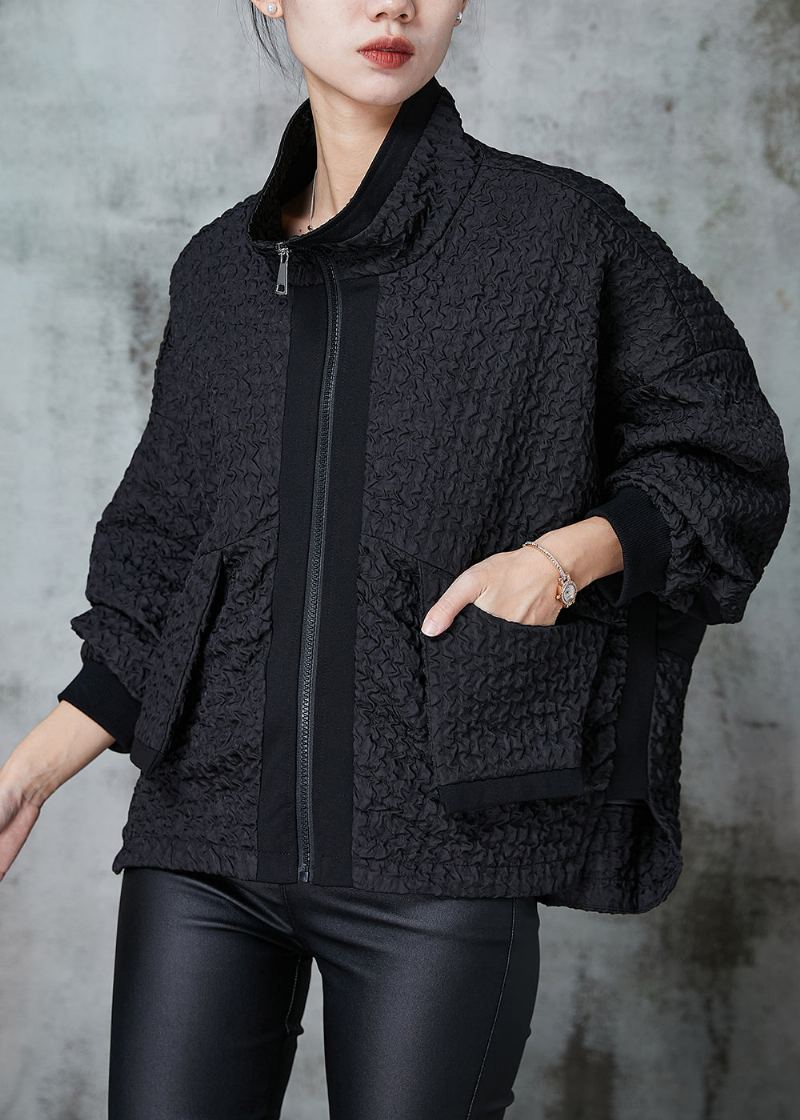 Manteau En Coton Froissé Noir À La Mode Vêtements D'extérieur Printemps - Manteaux d'hiver femmes