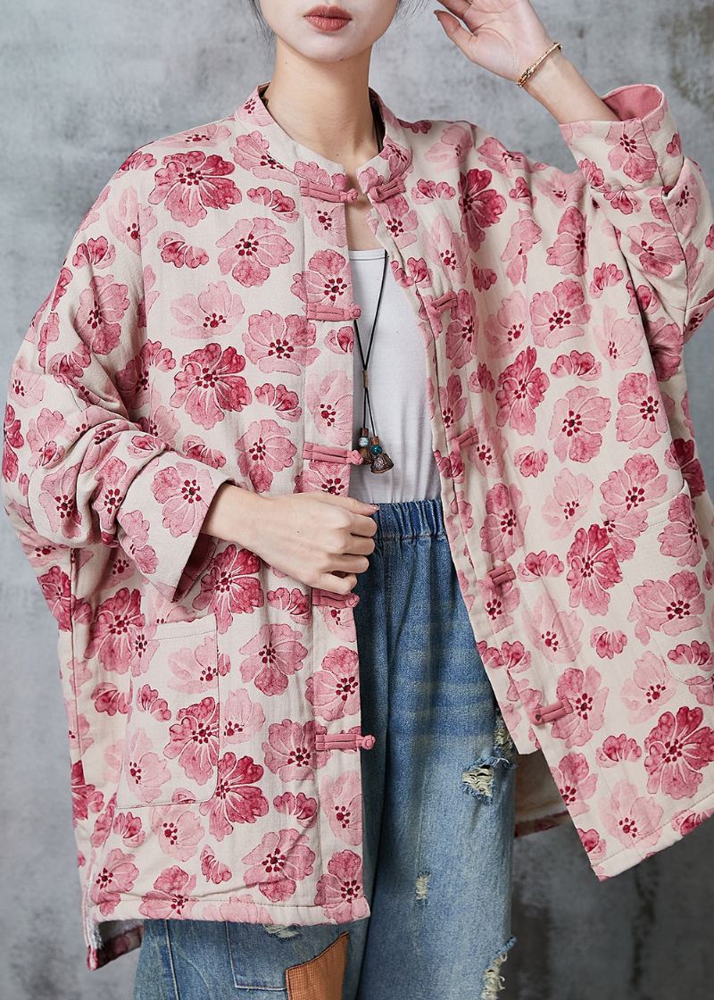 Manteau En Coton Imprimé Rose Vêtement D'extérieur Bouton Chinois Printemps