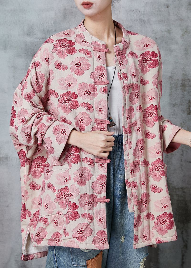 Manteau En Coton Imprimé Rose Vêtement D'extérieur Bouton Chinois Printemps - Manteaux d'hiver femmes