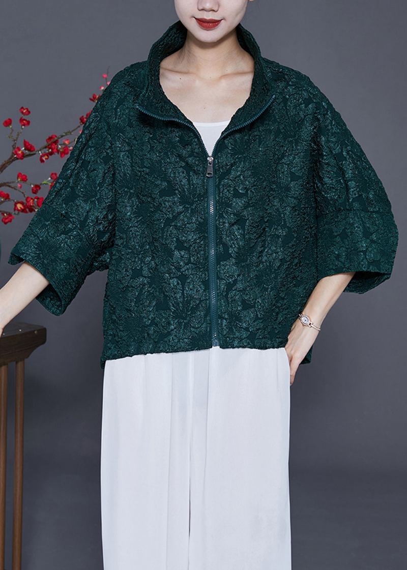 Manteau En Coton Jacquard Surdimensionné Vert Noirâtre Pour Femmes Manches De Bracelet - Manteaux d'hiver femmes