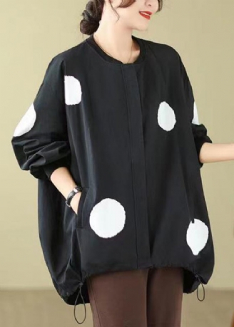 Manteau En Coton À Manches Longues Avec Cordon De Serrage Et Fermeture Éclair À Pois Noirs De Grande Taille