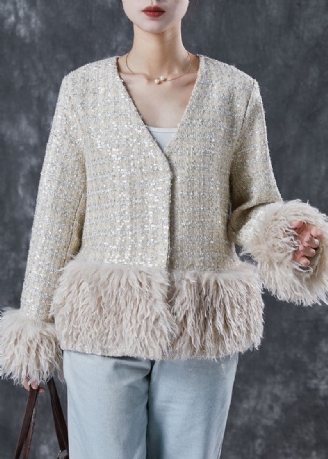 Manteau En Coton Patchwork Beige Français À Col En V Printemps