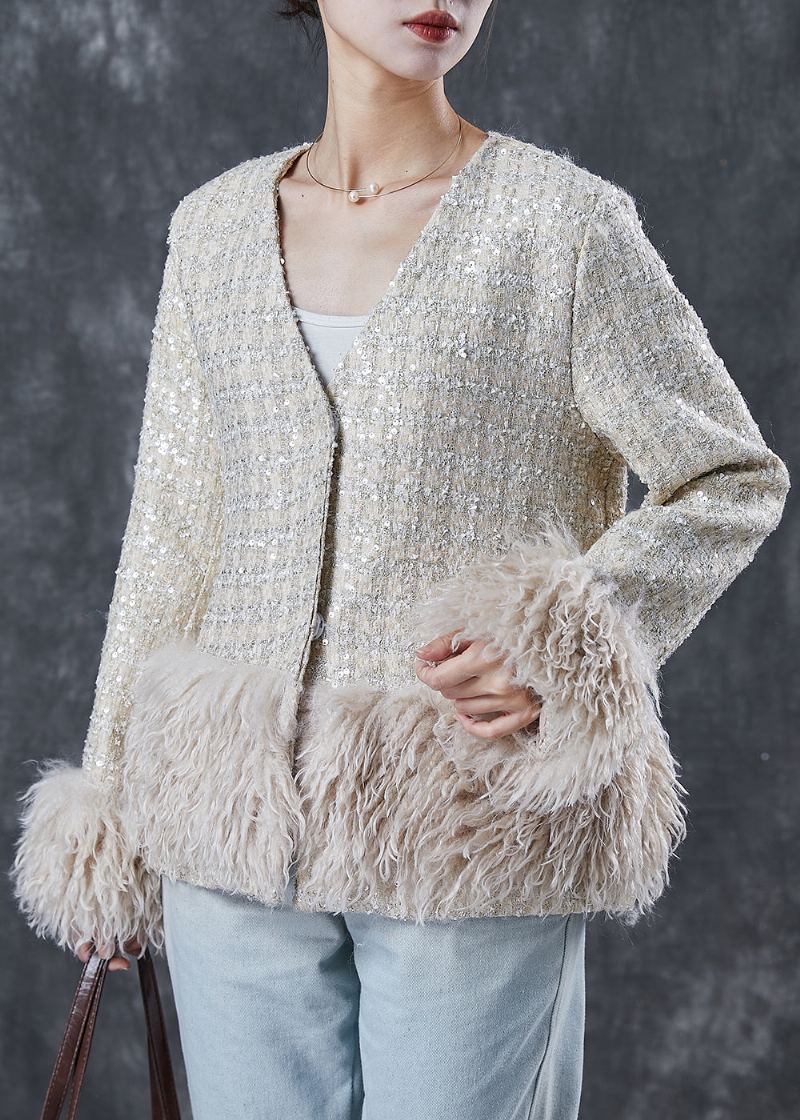 Manteau En Coton Patchwork Beige Français À Col En V Printemps - Manteaux d'hiver femmes