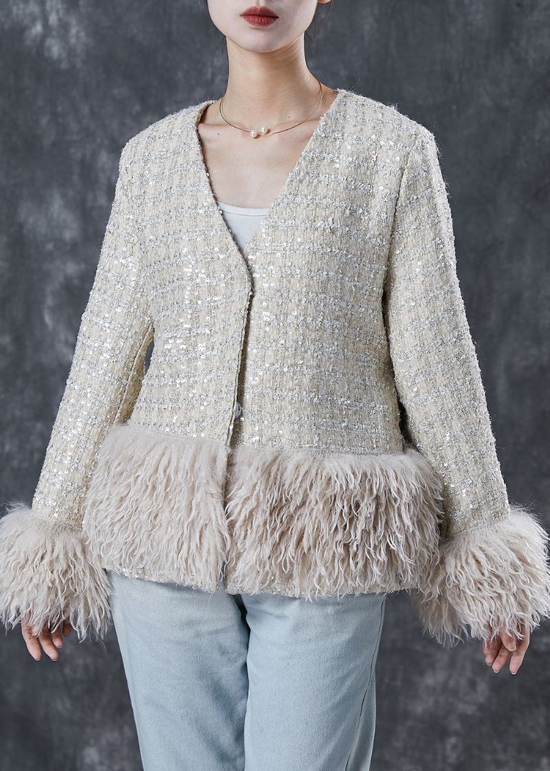 Manteau En Coton Patchwork Beige Français À Col En V Printemps - Manteaux d'hiver femmes