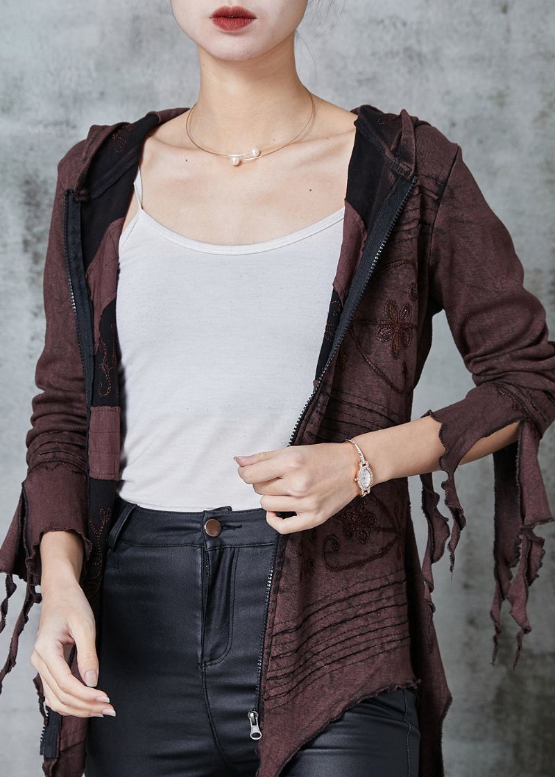 Manteau En Coton Tie-dye Marron Asymétrique Froissé Printemps - Manteaux d'hiver femmes