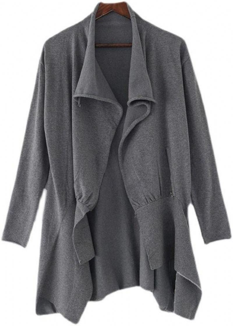 Manteau Court D'automne Gris Chic Avec Col Peter Pan Et Fermeture Éclair - Bleu