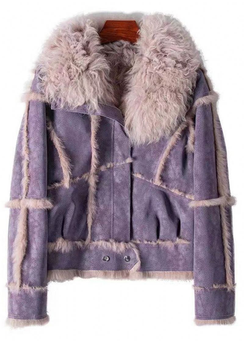 Manteau En Cuir Et Fourrure De Lapin Gris Foncé À La Mode Avec Fermeture Éclair Patchwork Hiver - Manteaux d'hiver femmes