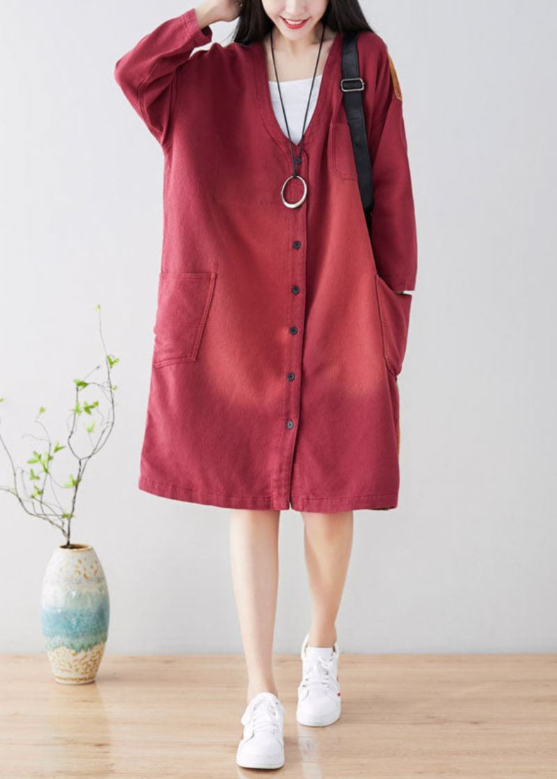 Manteau Décontracté Avec Poches Rouges Françaises De Grande Taille Printemps