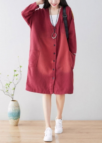 Manteau Décontracté Avec Poches Rouges Françaises De Grande Taille Printemps