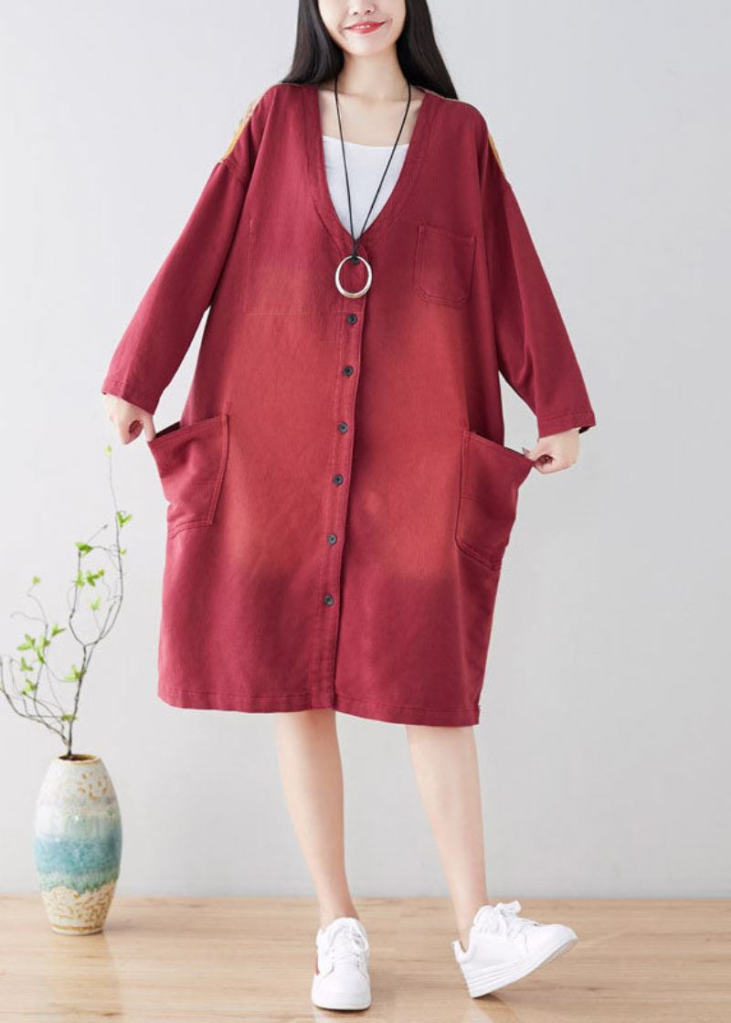 Manteau Décontracté Avec Poches Rouges Françaises De Grande Taille Printemps - Bleu