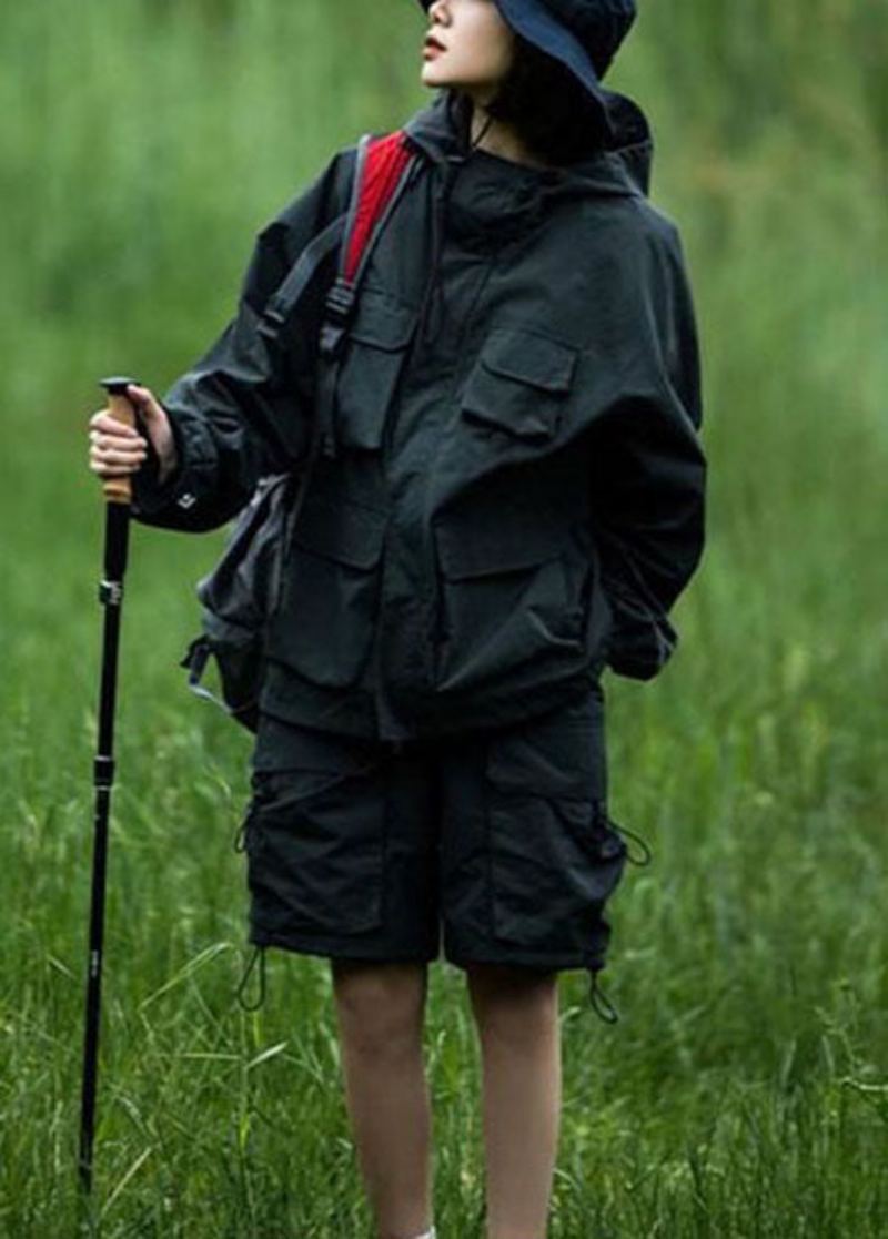 Manteau Décontracté À Capuche Vert Armée Avec Poches Et Cordon De Serrage Printemps - Manteaux d'hiver femmes