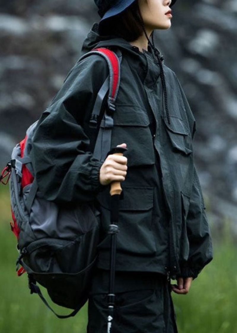 Manteau Décontracté À Capuche Vert Armée Avec Poches Et Cordon De Serrage Printemps - Manteaux d'hiver femmes