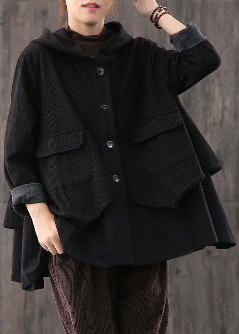 Manteau Décontracté Rayé En Patchwork Avec Cordon De Serrage Noir Fait À La Main Automne - Café