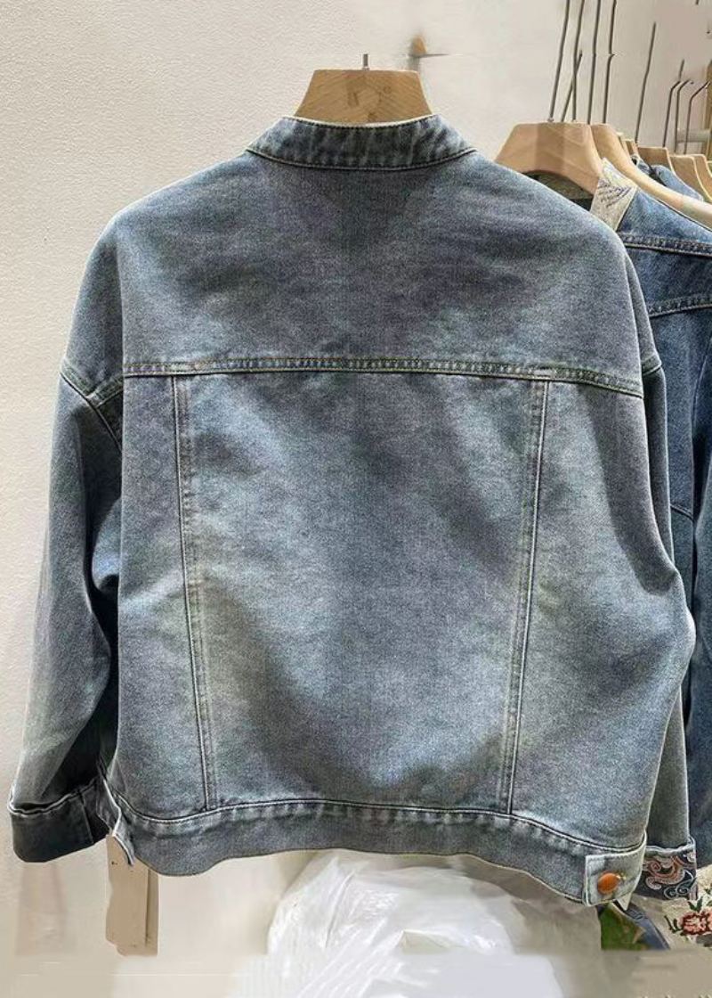 Manteau En Denim À Boutons Brodés Bleus De Style Chinois Printemps - Manteaux d'hiver femmes