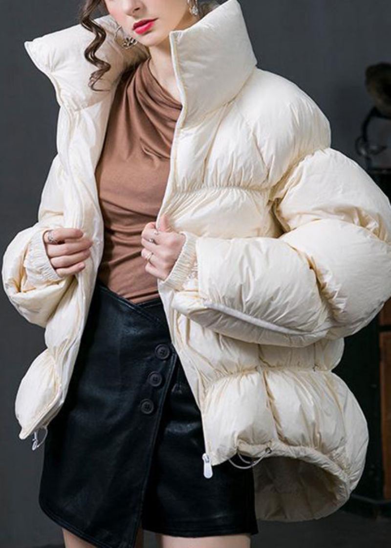 Manteau En Duvet De Canard Blanc Avec Fermeture Éclair Et Cordon De Serrage Ample Patchwork Hiver - Manteaux d'hiver femmes